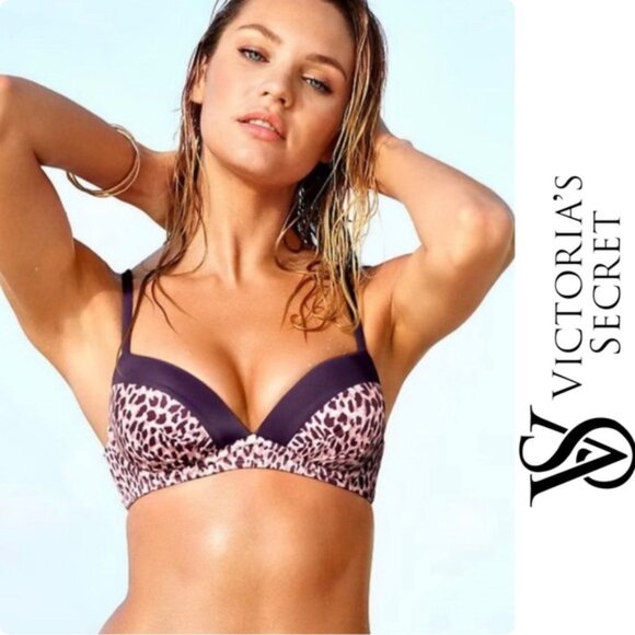 Victoria's Secret | Purple Cheetah "The Angel Convertible" Bikini Top | Size 32C - Picture 1 of 12